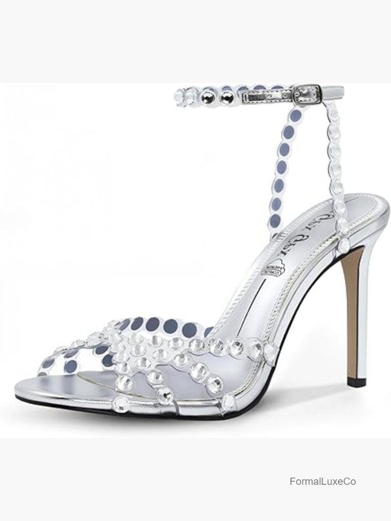 Rhinestone Clear Strappy Stiletto Heels Weddings Party Prom Shoes